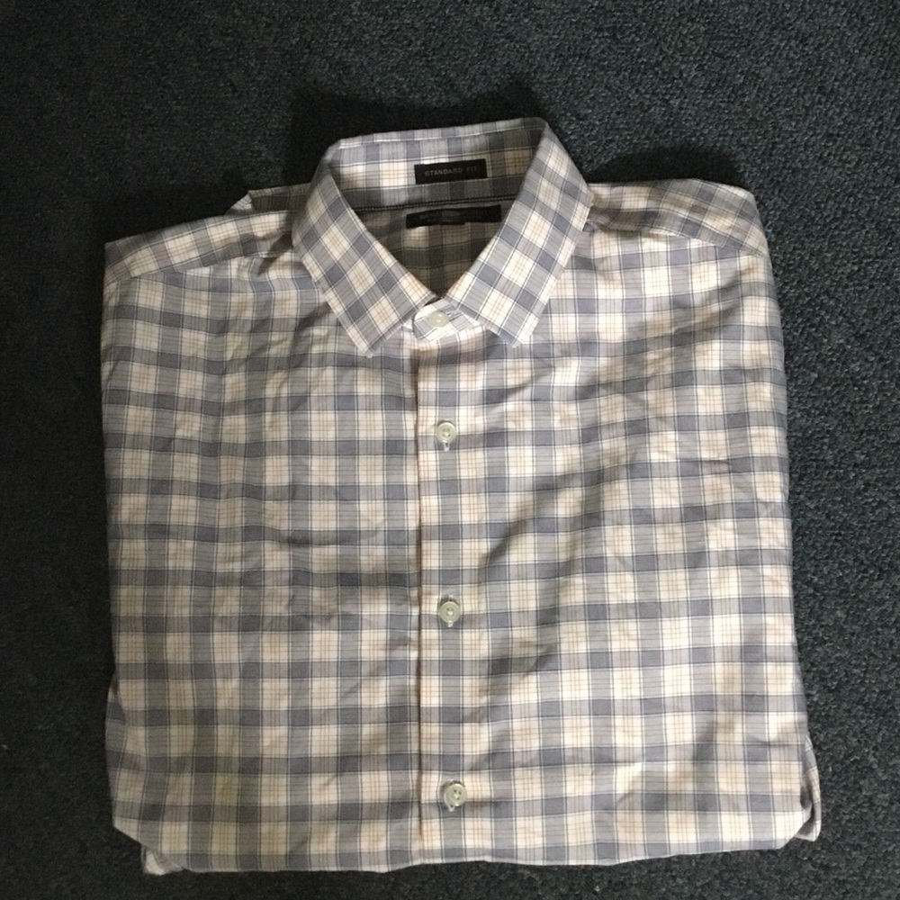 Banana Republic Men's Checked Dress Shirt in Light Blue and Gray